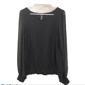 Lauren Ralph Lauren cute trendy black blouse with sheer long sleeves
